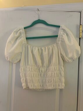 Elodie White Puff Sleeve Smocked Crop Top